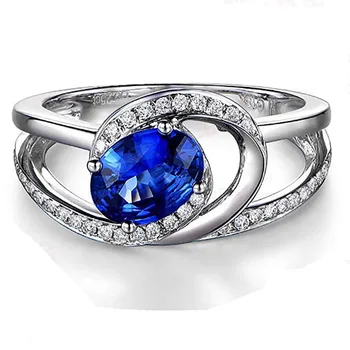 Jellystory Trendy 925 Strieborný Prsteň s Oválny tvar Sapphire Zirkón drahé Kamene pre Ženy, Jemné Šperky, Svadobné Party Darčeky veľkosť 6-10
