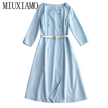 MIUXIMAO Luxusné 2020 Jeseň Šaty Žien Party Šaty, Celý Rukáv Pevné Tenké Diamanty Office Lady Bežné Šaty Žien Vestidos