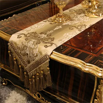 Európa luxusnom štýle stôl runner Moderné obrus s strapec Elegantné stolové dekorácie pre svadobné zlato hodváb výšivky, tkaniny