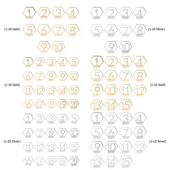 Hexagon Tabuľka Číslo Príznaky Akryl Striebro Zlato Rímske Číslice pre Svadobné Sídlo Karty Narodeniny Reštaurácia Dekorácie 2019