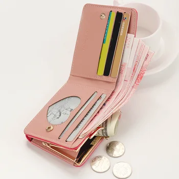 Japonský Multi-funkčné dámske Mini Peňaženka Candy Farby v tvare Srdca Výšivky Ženy Krátke Peňaženky Roztomilý Mince Kabelku Karty Balík