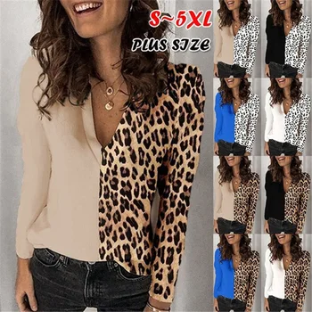 Móda Ženy Dlhý Rukáv Leopard Košele 2020 Jeseň Zima tvaru Šifón Tričko OL Strany Topy Elegantné Plus Veľkosť Streetwear