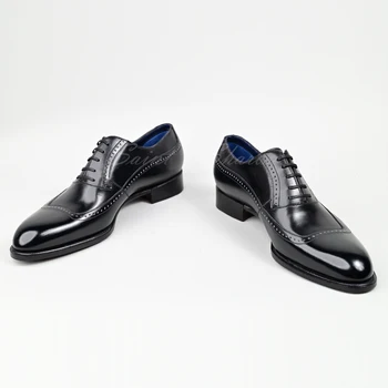 Svätý Sharon pánske kožené topánky business šaty klasické vysoko kvalitné ploché topánky čierne špicaté mužov Oxford topánky