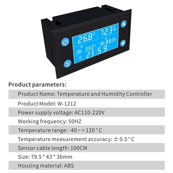 W1212 AC 220V LCD Digitálne Teplota Vlhkosť vzduchu Regulátor Časovač SHT20 Senzor Sondy pre Inkubátor Akvárium Termostat Humidistat
