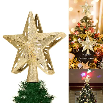 Vianočný Stromček Vňaťou Star Tvar Snowflake LED Projektor Vianočný Strom Decor Xmas Party Visí Ozdoby na Nový Rok 2021
