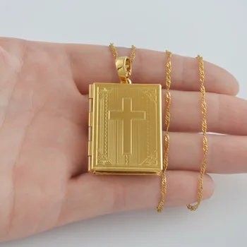 Anniyo Bibliu Kríž Náhrdelníky pre Ženy/Mužov Zlatá Farba Kríž, Šperky, Krížiky(Foto Locket)Kresťanské Darčeky #015902