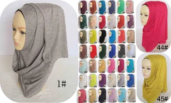 (12 ks/lot) Moslimských Bavlna Farbou Obyčajný Jersey Hidžáb Šatku na Hlavu Zábal Dlhej Šatky 170*50 cm, Môžete Vybrať Farby JLS001