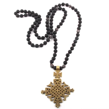 Móda České Tribal Šperky Z Prírodných Kameňov Dlho Viazané Kovový Prívesok Kríž Ženy, Etnické Náhrdelník