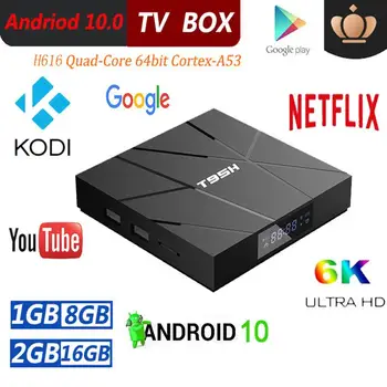 T95H Android 10.0 Smart TV Box 4 gb Ram, 32 gb, 64 gb Rom Allwinnner H616 2.4 G Wifi 6K Hd Set Top Box Darček S Diaľkovým ovládaním