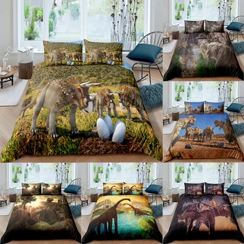 Dinosaurov Obrázok posteľná bielizeň Nastaviť Kráľovná 3D Roztomilý Vytlačené Perinu Obliečky 2/3ks domáci Textil, Luxusný Vysoko Kvalitný prehoz cez posteľ
