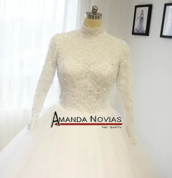 2019 Amanda Novias skutočný high-krčný výstrih plesové šaty, moslim svadobné šaty