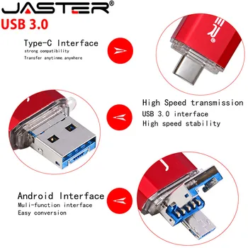 JASTER Nový 2 V 1 OTG (Android&PC & Type_C) USB 3.0 flash disk Kovové Vlastné Pero Disk 64 GB 32 GB, 16 GB 8 GB 4 GB Svadobné Dary