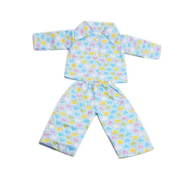 18-palcové Dievčatá bábiky pyžamo Láska modrá vytlačené pajama suit Baby hračky, šaty Americkej new born oblečenie vhodné 43 cm baby c11