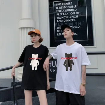 Nadrozmerné 2021 Lete Zábavné, Roztomilé Tlač Pohode Mužov Tričko Hip Hop kórejská Verzia Páry Oblečenie Cartoon Harajuku Muž Streetwear