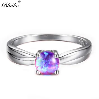 Blaike 6 MM Kolo Blue/Purple/Biele Fire Opal Prstene Pre Ženy, Strieborná Farba Birthstone Prsteň Zásnubný Kapela Šperky