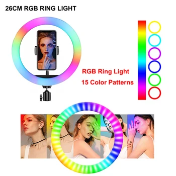 10 inch 26 cm RGB LED Prsteň Svetla S Statív Stojí Telefón Klip Farebné Fotografie Osvetlenie pre TikTok Vlogging Video YouTube Live