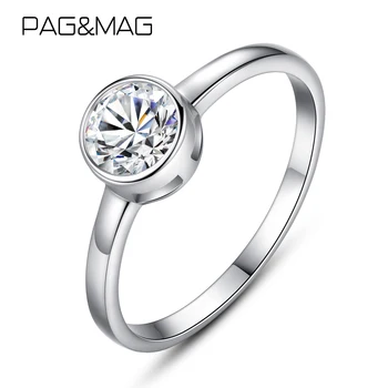 PAG&MAG Lesk Simulované Solitaire-Diamond Ring Rýdzeho Striebra 925 Kolo Cubic Zirconia Krúžok Bagues Pour Femme Šperky SR0019