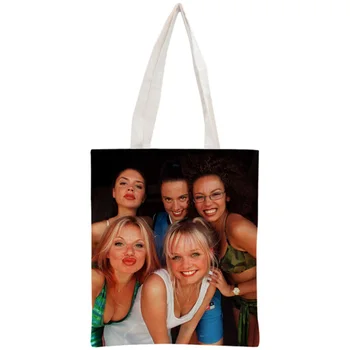 Vlastné Spice Girls Tote Bag Opakovane Kabelky Ženy Ramenný Skladacia Bavlna Plátno Nákupné Tašky