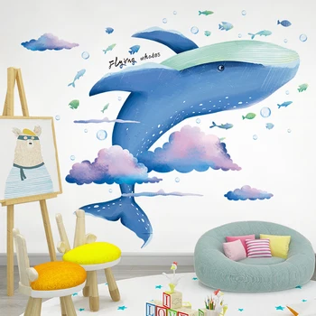 [SHIJUEHEZI] Cartoon Veľryba Mraky Samolepky na Stenu DIY Ryby Zvierat nástenná maľba Obtlačky pre Deti Izby Detská Spálňa Domáce Dekorácie