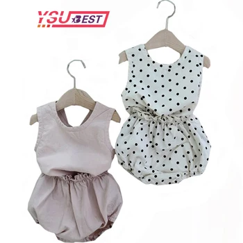 2020 Nové Letné Detské Oblečenie Polka Dot Baby Dvojčatá Vyhovovali Chlapci Oblečenie Vesta Topy a Bloomer Bavlna Batoľa Dievčatá Vyhovovali Detské Oblečenie