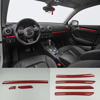 Červená stredovej Konzoly Palubnej dosky Čalúnenie Pásov ABS Dvere Auta Dekorácie Kryt Trim Uhlíkových Vlákien Štýl Pre Audi A3 8V-2018 S3