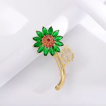 Nové Brošňa Kolíky Krásna Slnečnica Green Crystal Brošňa pre Ženy Trendy Kvet Vyhovovali Klopě Pin Jarné Oblečenie Šatku Odznaky