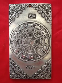 Komplikovaný Čínske staré tibetské striebro dragon socha sľubný amulet doska