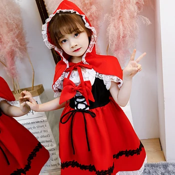 Halloween detské Oblečenie Dievčatá Little Red Riding Hood Cosplay Cosplay Lolita Princezná Šaty Čarodejnice Oblečenie