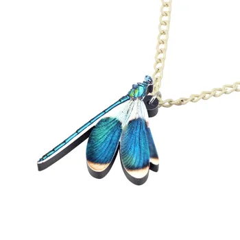 Bonsny Akryl Cartoon Modrá Dragonfly Hmyzu Náhrdelník Prívesok Reťazca Choker Módne Šperky Pre Ženy, Dievčatá Dospievajúce Dieťa Lete Darček