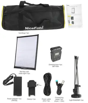 NiceFoto SC-P1000A 60*47.5 CM, 100W 3200-5600K 2.4 G Vysoké CRI TLCI Roll Flex Rollable Handričkou LED Video Svetlo s Držiakom a Taška