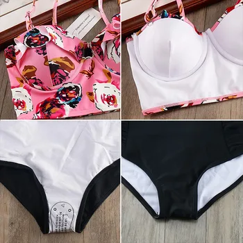 2018 Vysoký Pás Bikini Set Monokiny Underwire Push Up Plavky, Plavky Ženy Pláž Nosiť Plus Veľkosť Plavky Bikiny Prehrabať