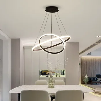 Biela Káva LED Prívesok svetlá pre obývacia izba foyer Kruhu Krúžky akryl hliníkové telo LED domov Lampy, svietidlá, AC85-260V dero