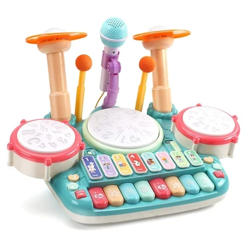 Hudobné nástroje, Hračky,detský Elektronický Klavír, Keyboard Xylophone Bubon Hračka Sada so Svetlami,s Mikrofónom