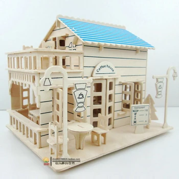 Káva Domu Drevené Puzzle pre Deti DIY Vzdelávacie Hračky Model Montáž Drevené Remeselné Súpravy Stôl Dekorácie na Vianočný Darček