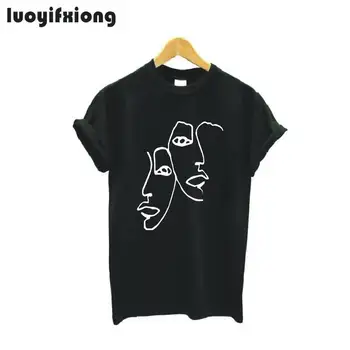 Luoyifxiong Twin Tvár Art Print Vtipné Ženy Tričko 2019 Lete Krátky Rukáv Bežné Tee Tričko Femme Harajuku T Shirt Ženy Topy
