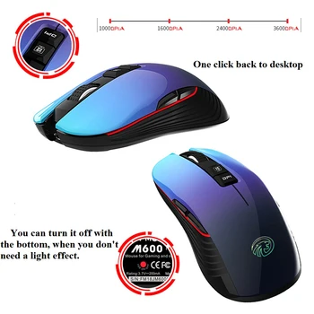 Dobíjacia Myš 2.4 G Bezdrôtový Stlmiť Ergonomická Myš 3600DPI Farebné Svetlo Dýchania Myš pre Hranie hier Office Notebook Pc a Mac