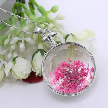 1PCLove Crystal Prírodné Reálne Sušené kvety Náhrdelník Rastliny Šperky Okrúhly Tvar Skla Náhrdelník s Príveskom