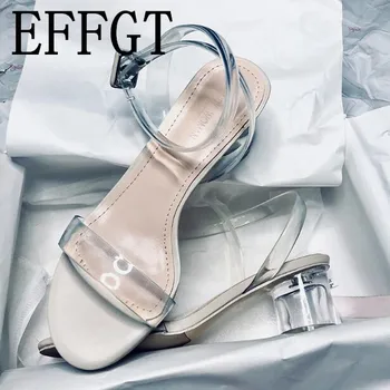 EFFGT 2019 Letné Módne dámske Sandále transparentná páska PVC dámske Topánky Ríme Sandále vysokým podpätkom open-toe dámske topánky