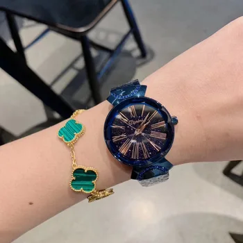 Ušľachtilý Proti Vyblednutiu Modrý Náramok, Hodinky pre Ženy Móda Plné Oceľové Náramkové hodinky Vintage Rímske Číslo Šaty Pozerať Tvárou Sklo