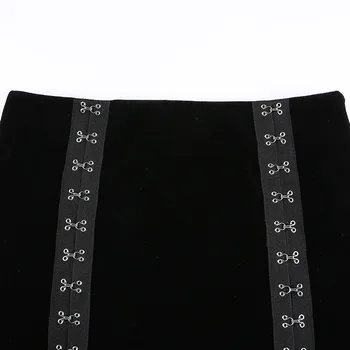 Mall Goth Pracky Black Velvet Sukne Y2K Módne Vysoký Pás Rozdeliť-Line Mini Sukne E-Dievča Estetika Oblečenie Žien