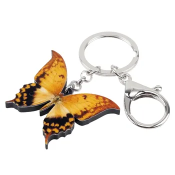 Bonsny Akryl Žltá Papilio Motýľ Kľúčenky Keychain Krúžok Módny Hmyzu Šperky Pre Ženy, Dievča Kabelke Peňaženku, Prívesky Darček