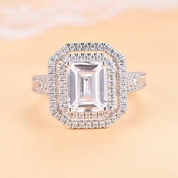 Knobspin 925 Sterling Silver Námestie Zásnubné Prstene Pre Ženy Vysokým Počtom Atómov Uhlíka Diamant Výročie Darček Jemné Šperky Veľkoobchod