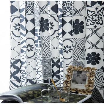 Marocký čiernej a bielej etnických patchwork spálňa záclony exotické geometrie semi-tieňovanie závesy pre obývacia izba závesy MY527-5