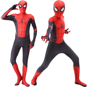 Kvalitný Pavúk Maškarný Kostým pre Dospelých Dieťa Muž Halloween Kostým Červená Čierna Spiderboy Spandex 3D Cosplay Oblečenie D39A65