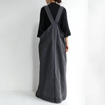 Móda kórejský Elegantné jednodielne Džínsové Šaty Módne Podväzky Pre Ženy, Čierne Džínsy Dlho Maxi Šaty Plus Veľkosť Dĺžka Podlahy