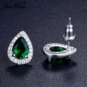 JUNXIN Žena Zelený Zirkón Kameň Stud Náušnice Strieborné Farebné Malé Náušnice Pre Ženy Vintage Svadba Šperky