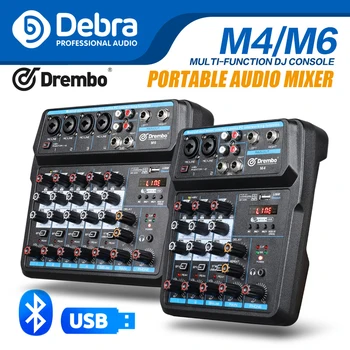 Debra M-4/6 Ziskové Mini Mixér Audio DJ Konzola s Zvukovú Kartu, USB, 48V Phantom Power pre PC Nahrávanie Spevu Webcast Strany