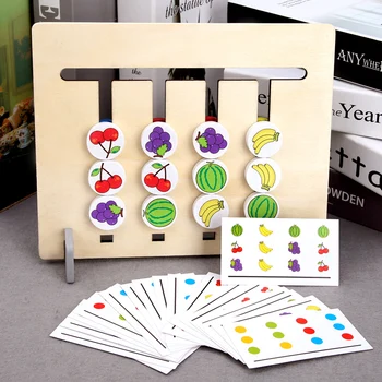Montessori Hračky Štyri Farebné Ovocie Obojstranný Zodpovedajúce Hry, Logické Uvažovanie Školenia Deti Vzdelávacie Hračky Deťom Drevené Hračky