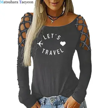 Poďme Cestovať T-shirt 2020 S jeseň Hip Hop Ženy tričko Bavlna Bežné Zábavné Tričká Darček Dievča Dlhý Rukáv dámske Oblečenie