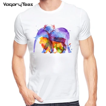 Muži Ručne Maľované Akvarel Farebné Zvierat Vytlačené T-Shirt Krátkym Rukávom Bežné Topy Lumbálna Male Móda, Tričká Vtipné Tričko